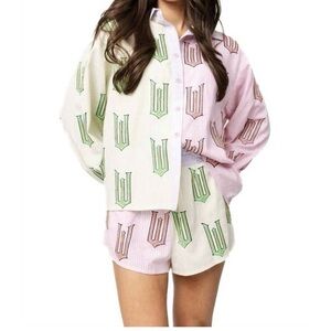 Set QUEEN OF SPARKLES Wicked button down top and short 2 piece new m sequinned